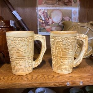 Frankoma Mayan Aztec 7M Mugs Desert Gold Ada Clay.  This is for 2 mugs